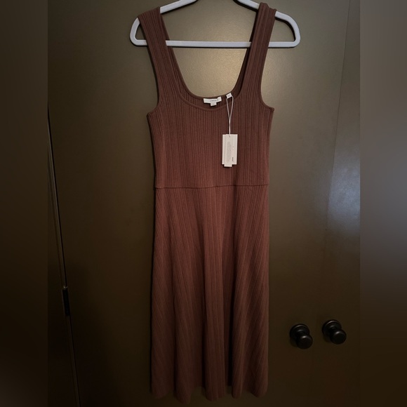 NWT Vince Brown Ribbed Midi Dress - Picture 3 of 7